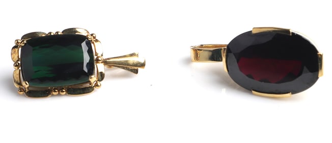 (2) 18K Yellow Gold Gem Set Pendants