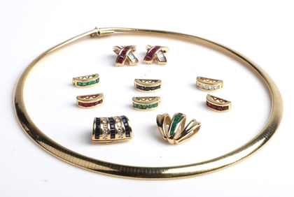 18K Omega Necklace with a Collection of Slides
