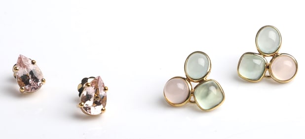 (2) Pair 18K Gold Teardrop and Cluster Earrings