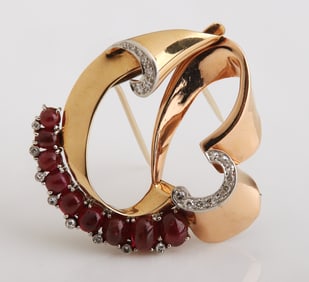 14K Diamond and Ruby Brooch, Constance Bennett