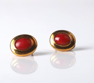 18K Yellow Gold Coral Earrings