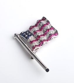 18K White Gold Craig Drake American Flag Brooch
