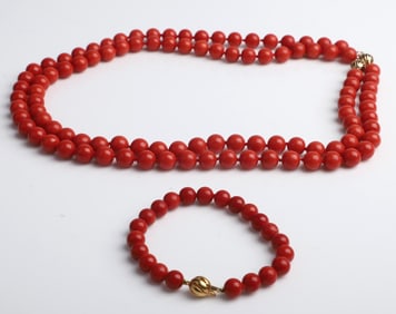 (3) Coral Necklaces and Bracelet