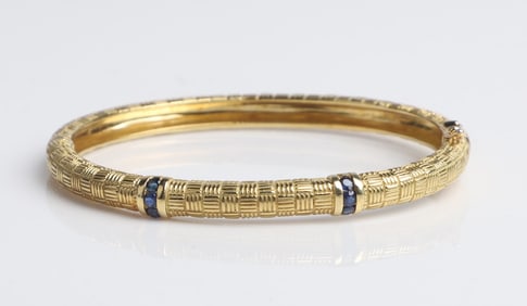 18K Yellow Gold Sapphire Set Bangle Bracelet