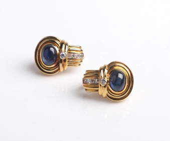 18K Yellow Gold Sapphire and Diamond Earrings