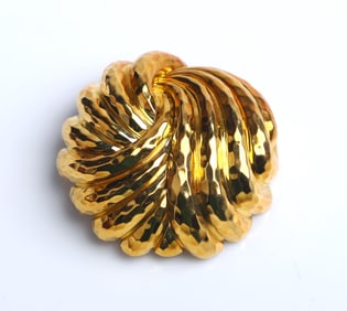18K Yellow Gold Henry Dunay Hammered Brooch