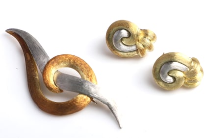 Platinum and 18K Henry Dunay Brooch and Earrings