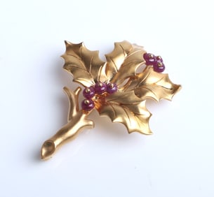Oscar Heyman & Brothers 18K Ruby Holly Brooch