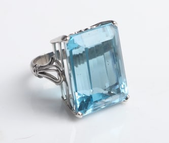 60 Carat Emerald Cut Blue Topaz Cocktail Ring