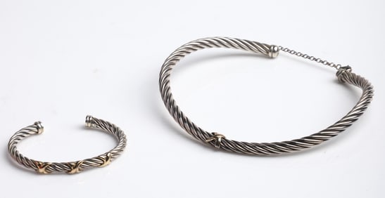 Sterling Silver 18K Yellow Gold Collar and Bracelet
