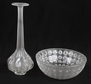 Lalique Crystal Nemours Bowl & Marie Claude Vase