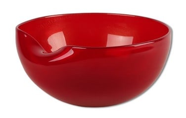 Elsa Peretti Tiffany Thumbprint Bowl: Thumbprint bowl designed by Elsa Peretti for Tiffany & Co, Red glass with gold flecks, made in Italy, 11-1/4" dia x 5-1/2" h, with original box