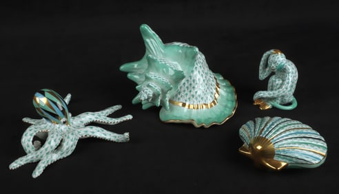 (4) Herend Fishnet Green Figures