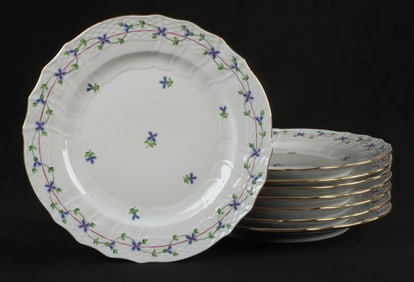 (8) Herend Blue Garland  10-7/8" service plates/chargers
