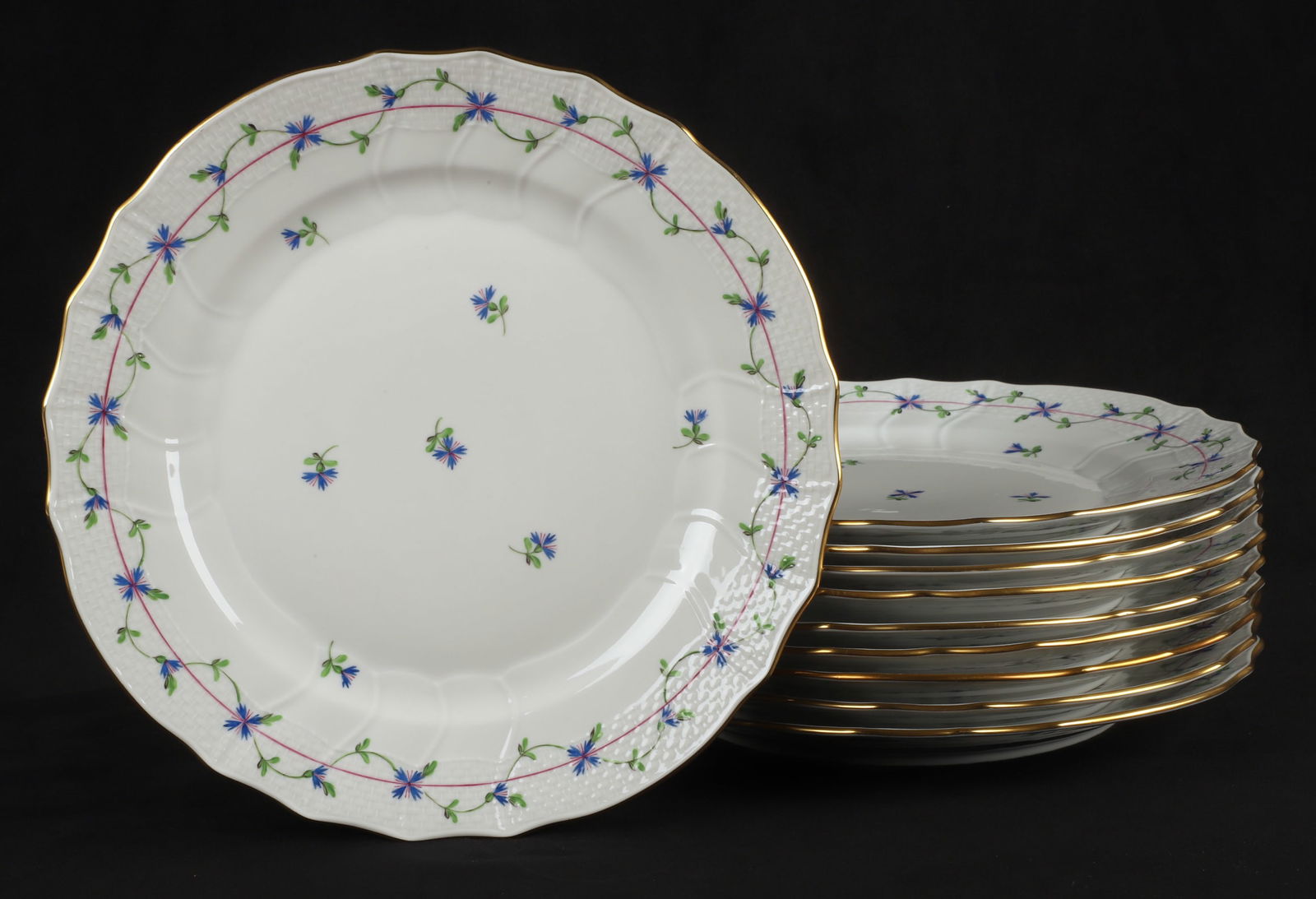 (10) Herend Blue Garland 10-1/4" dinner plates (1 of 7)