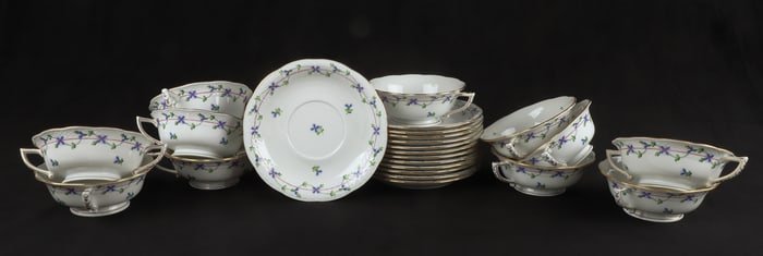 (24) Pcs Herend Blue Garland cream soups & saucers