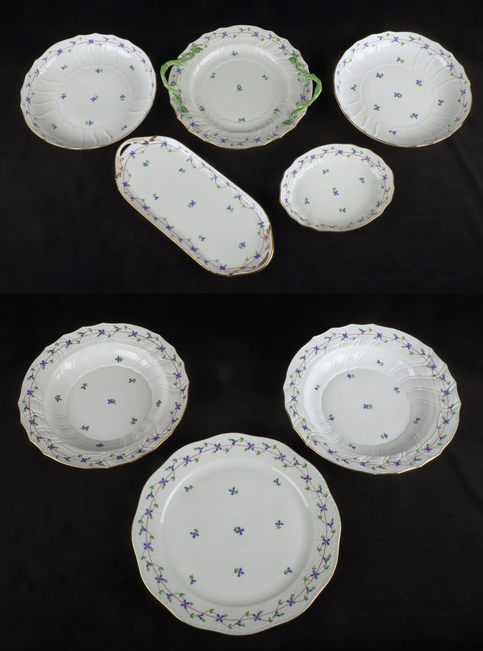(8) Herend Blue Garland trays & shallow bowls (1 of 8)