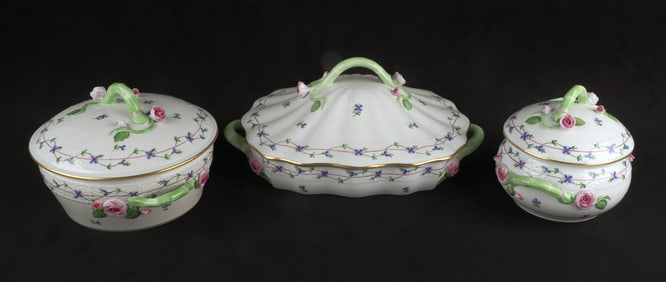 (3) Herend Blue Garland covered casseroles