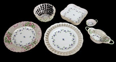 (6) Pieces of Herend Blue Garland pierced porcelain