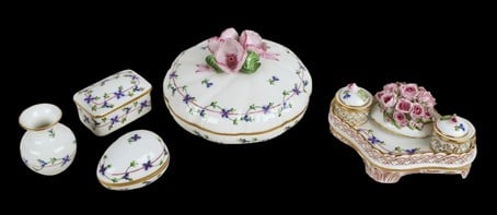 (5) Herend Blue Garland desk items
