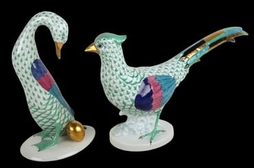 (2) Herend green fishnet figures