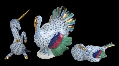 (3) Herend blue fishnet figures