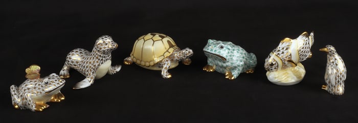 (6) Herend fishnet aquatic figures