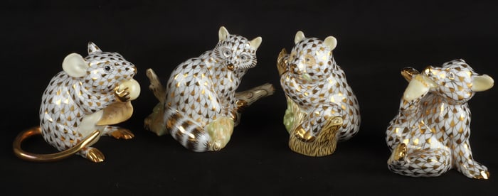 (4) Herend Guild fishnet animal figures