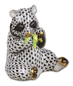 Herend black fishnet panda figure