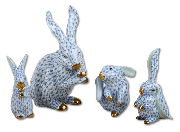 (4) Herend blue fishnet rabbit figures (1 of 13)