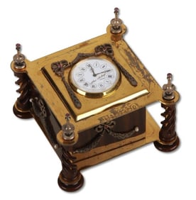 Theo Faberge Carved Wood and Sterling Desk Clock
