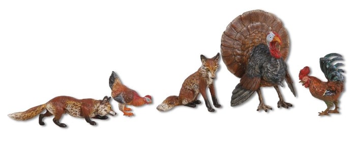 Vienna Bronze Foxes, Turkey, Rooster and Hen