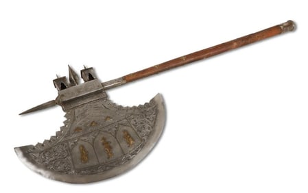 Persian N. Indian Mixed Metal Ceremonial Battle Axe
