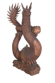 Chinese Carved Wood Statue of a Dragon with Pearl