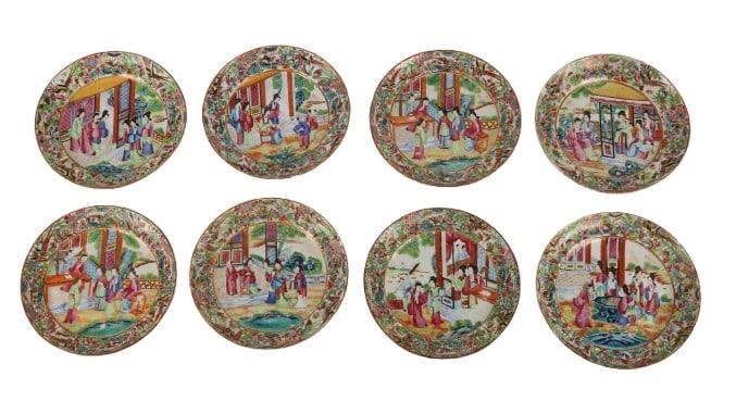 (8) Chinese Export Rose Medallion Plates (1 of 10)