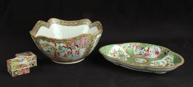 (3) Pieces Chinese Rose Medallion Porcelain
