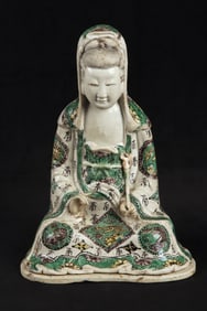 Chinese Famille Verte seated Guanyin with Rui Figure