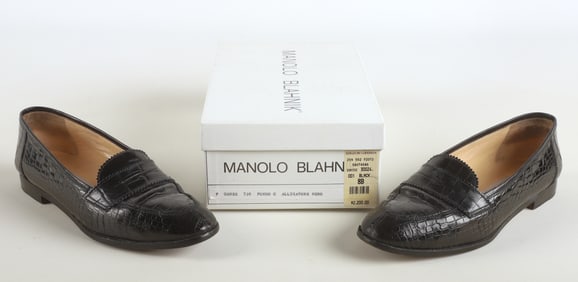 Manolo Blahnik Black Alligator Loafers
