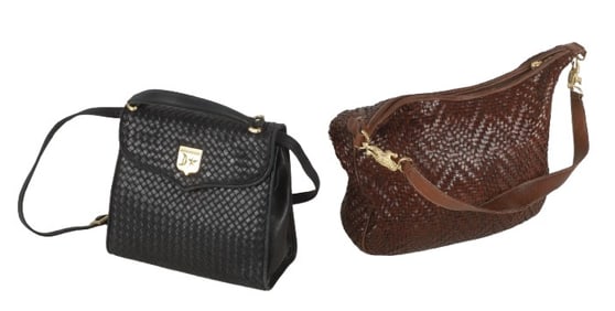 (2) Woven Leather Kieselstein-Cord Handbags