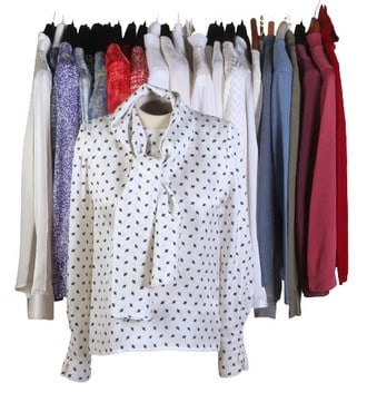 Ripetta Ladies Sweaters and Blouses: Ripetta ladies sweaters and blouses, custom sewn by measurements, most 6-8 modern sizing, comprised of silk, cotton, wool, cashmere.