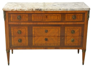 Louis XVI style marbletop inlaid commode