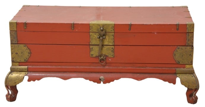 Knob Creek Asian style brass and painted trunk (1 of 6)