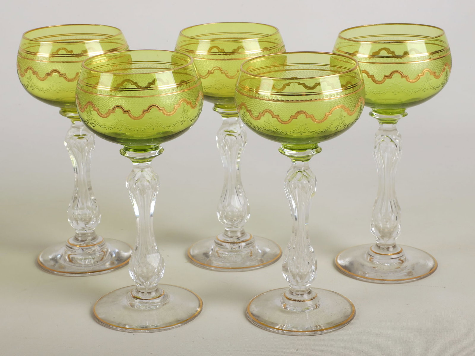 (5) Saint Louis Chartreuse Crystal Hocks: (5) Saint Louis Chartreuse Crystal Hocks, 6 3/4"H