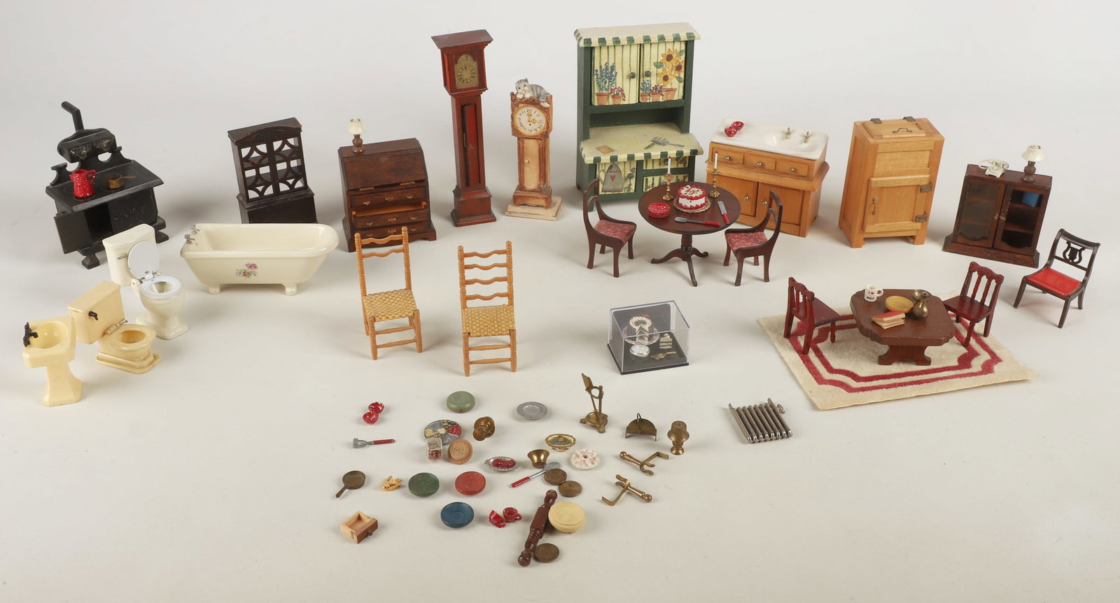 A Large Collection of Vintage Dollhouse Furnishings: A Large Collection of Dollhouse Furnishings