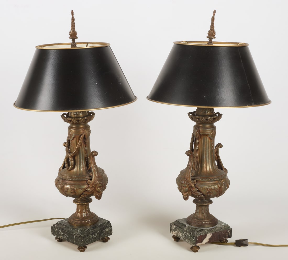 Patinated Metal Marble Raised Table Lamp Pair (1 of 9)