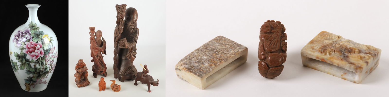 Chinese porcelain vase and various carved items (1 of 20)