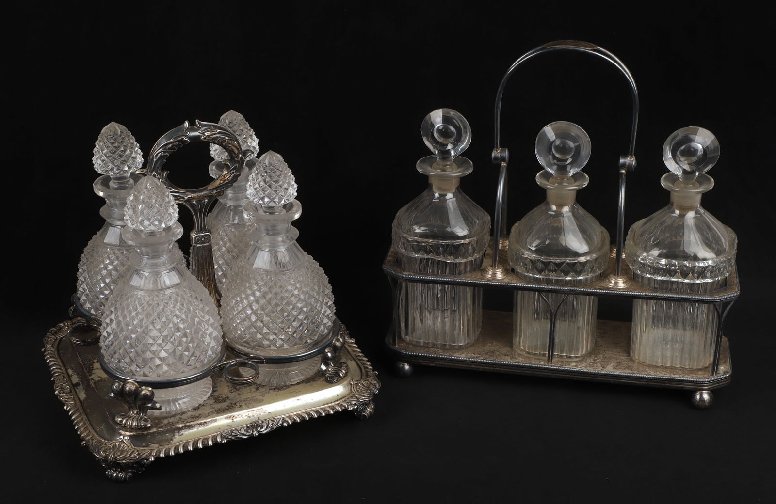 (2) Silverplated Crystal Decanter Caddies (1 of 7)