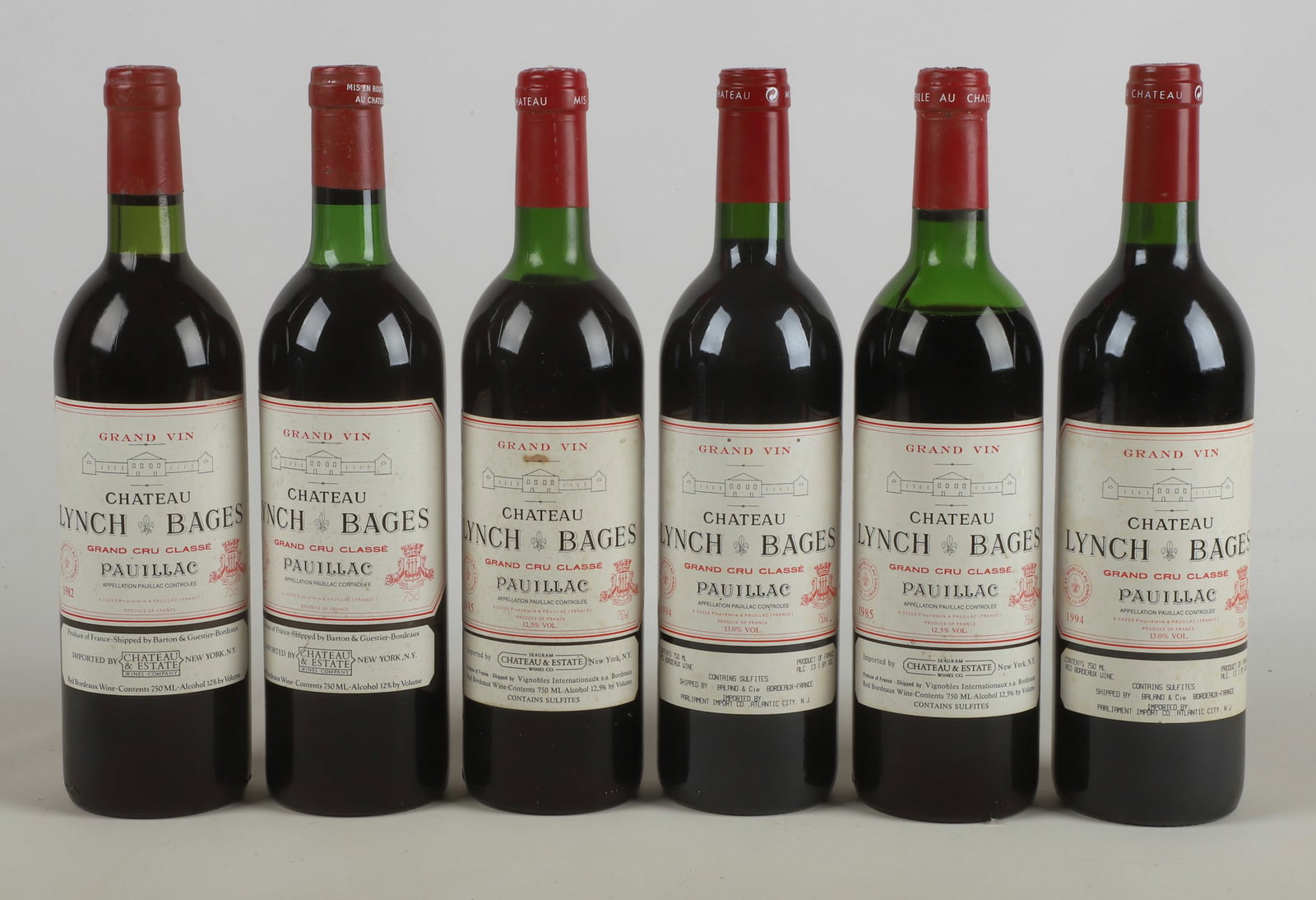(6) Bottles Chateau Lynch-Bages: (6) Bottles Chateau Lynch-Bages, (2) 1982, (2) 1985, (2) 1994, (1) 1985 with wet cork, stored in an underground wine cellar.