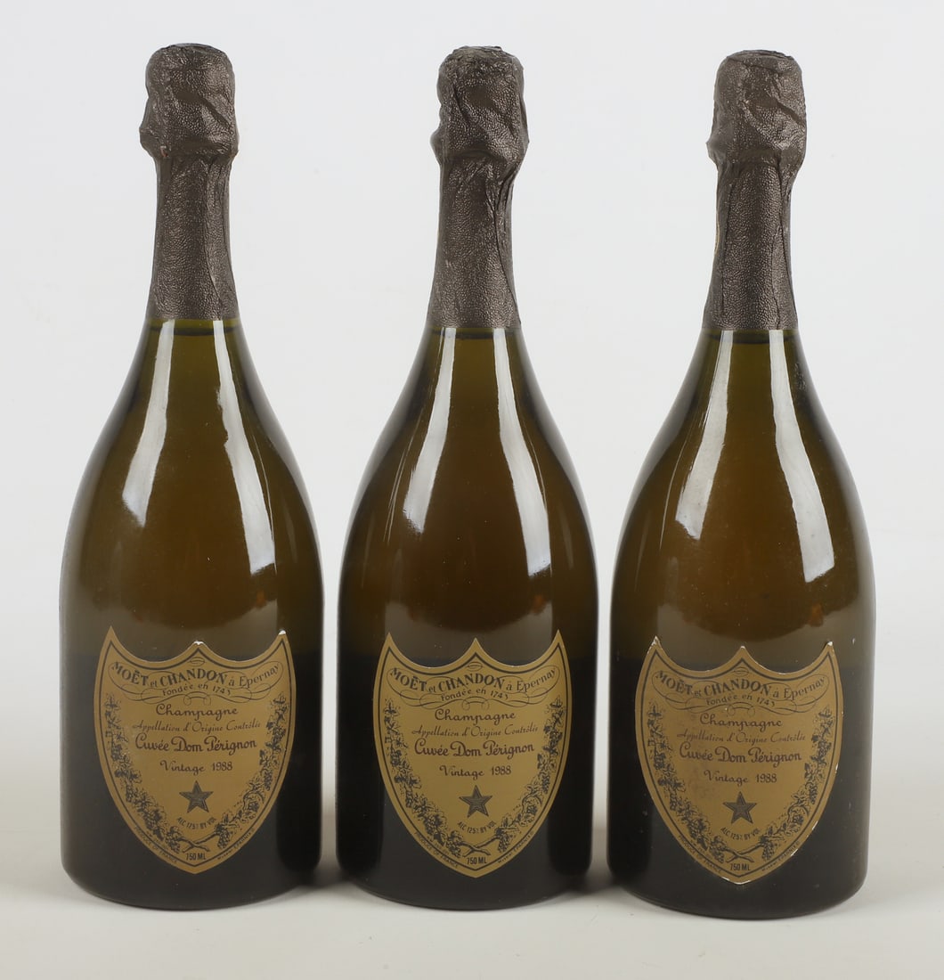 (3) 1988 Moet et Chandon Dom Perignon: (3) 1988 Moet et Chandon Dom Perignon, stored in an underground wine cellar.