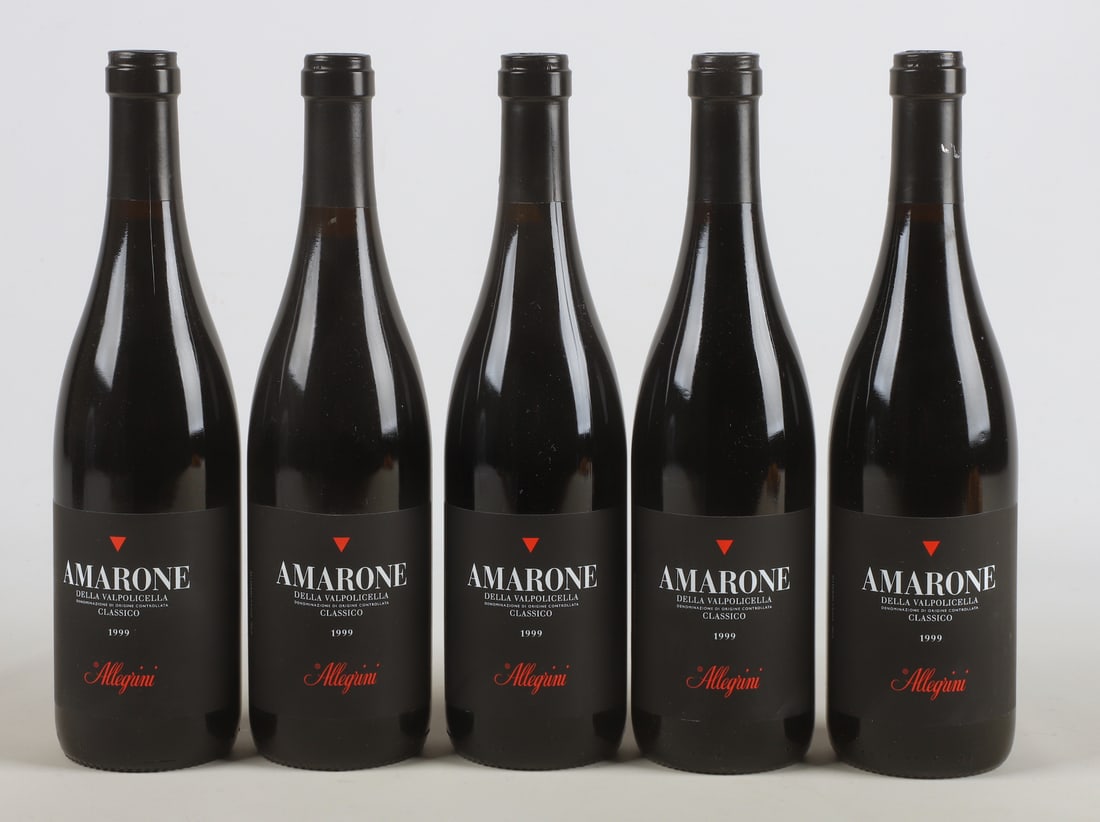 (5) 1999 Allegrini Amarone della Valpolicella: (5) 1999 Allegrini Amarone della Valpolicella, stored in an underground wine cellar.